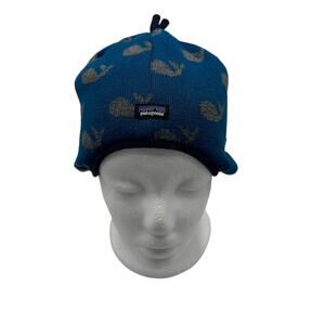 PATAGONIA Baby/Toddler Reversible Beanie Blue Whales Size 5T Knit Fleece Lined